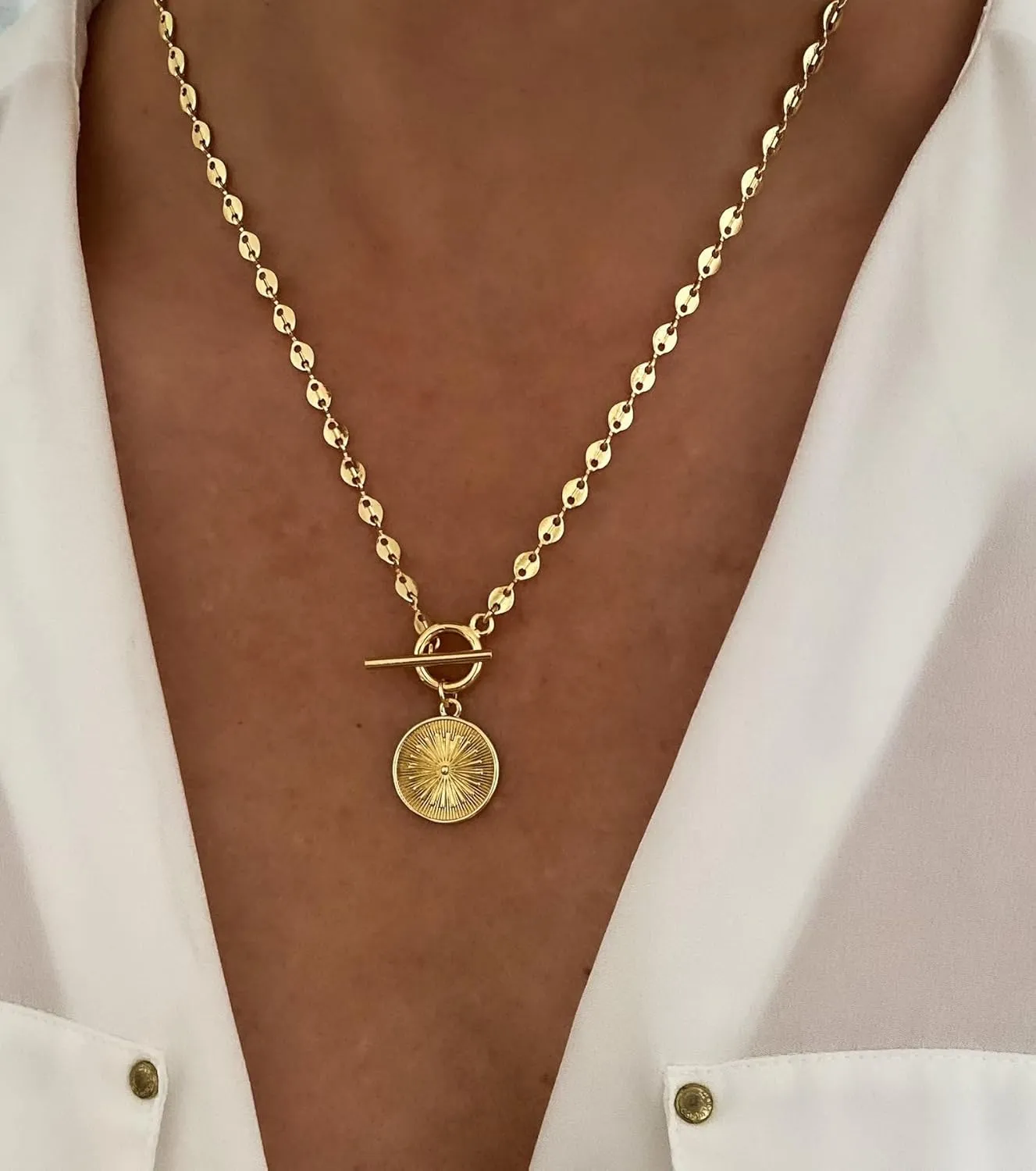 Chunky Gold Necklace 14K Gold Plated Toggle Clasp Necklace Trendy Choker Link Chain Gold Necklaces Jewelry Gift for Women