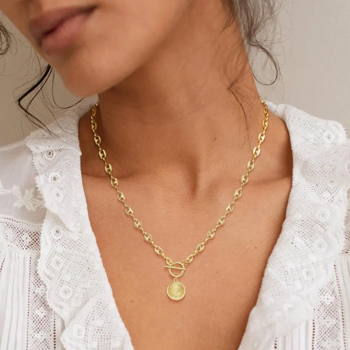 Chunky Gold Necklace 14K Gold Plated Toggle Clasp Necklace Trendy Choker Link Chain Gold Necklaces Jewelry Gift for Women