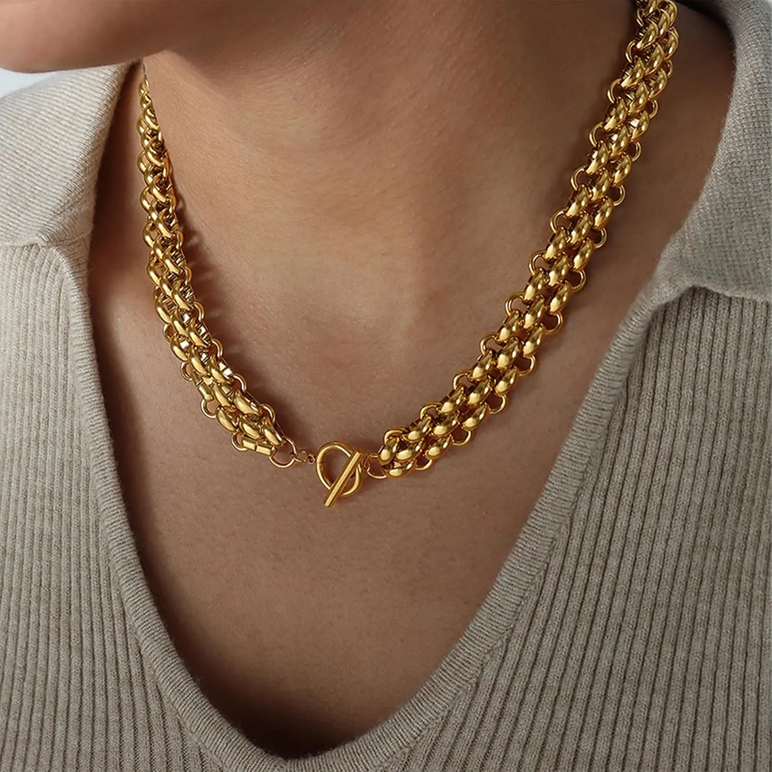 Chunky Gold Necklace for Women - Cross Necklace, Heart Necklace, Evil Eye Necklace, Gold Starfish Necklace 18K Gold Plated Necklaces Jewelry Gifts for Women