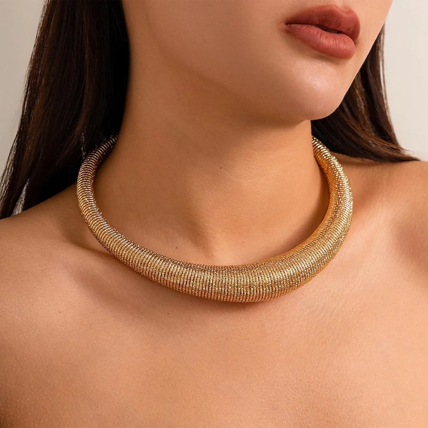 Chunky Gold Necklace for Women Gold Statement Necklace Thick Snake Chain Necklace Chunky Collar Necklace Twisted Gold Choker Necklaces Layered Gold Necklaces Jewelry for Women (Gold-D)