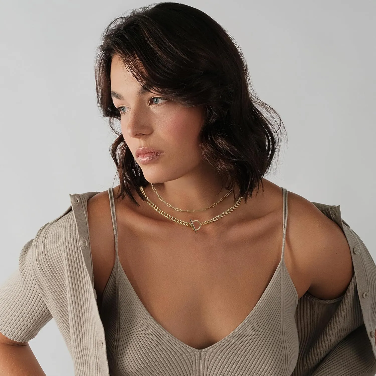 Chunky Gold Necklace Gifts for Women Gold Plated Chunky Necklace Thick Toggle Clasp Cuban Link Pendant Necklace Chain Choker Jewelry Birthday Christmas Gifts Stocking Stuffers for Teens