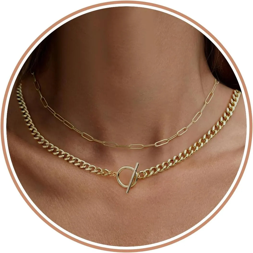 Chunky Gold Necklace Gifts for Women Gold Plated Chunky Necklace Thick Toggle Clasp Cuban Link Pendant Necklace Chain Choker Jewelry Birthday Christmas Gifts Stocking Stuffers for Teens