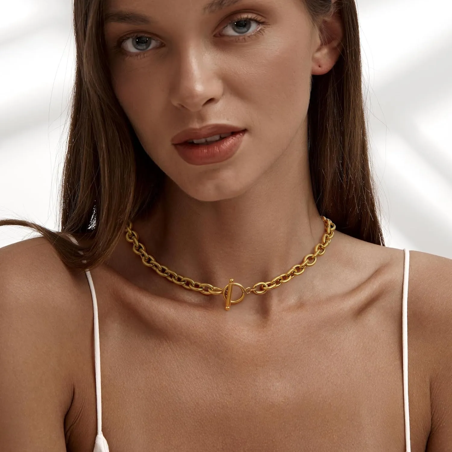 Chunky Gold Necklace Gifts for Women Gold Plated Chunky Necklace Thick Toggle Clasp Cuban Link Pendant Necklace Chain Choker Jewelry Birthday Christmas Gifts Stocking Stuffers for Teens