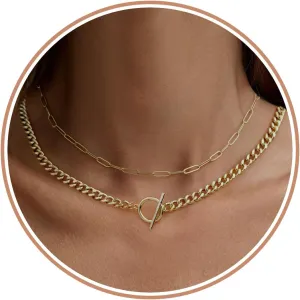 Chunky Gold Necklace Gifts for Women Gold Plated Chunky Necklace Thick Toggle Clasp Cuban Link Pendant Necklace Chain Choker Jewelry Birthday Christmas Gifts Stocking Stuffers for Teens