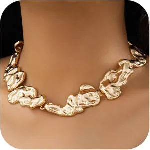 Chunky Gold Necklace Statement Necklace for Women Dainty Gold Choker Necklaces Exaggerated Ethnic Big Statement Jewelry