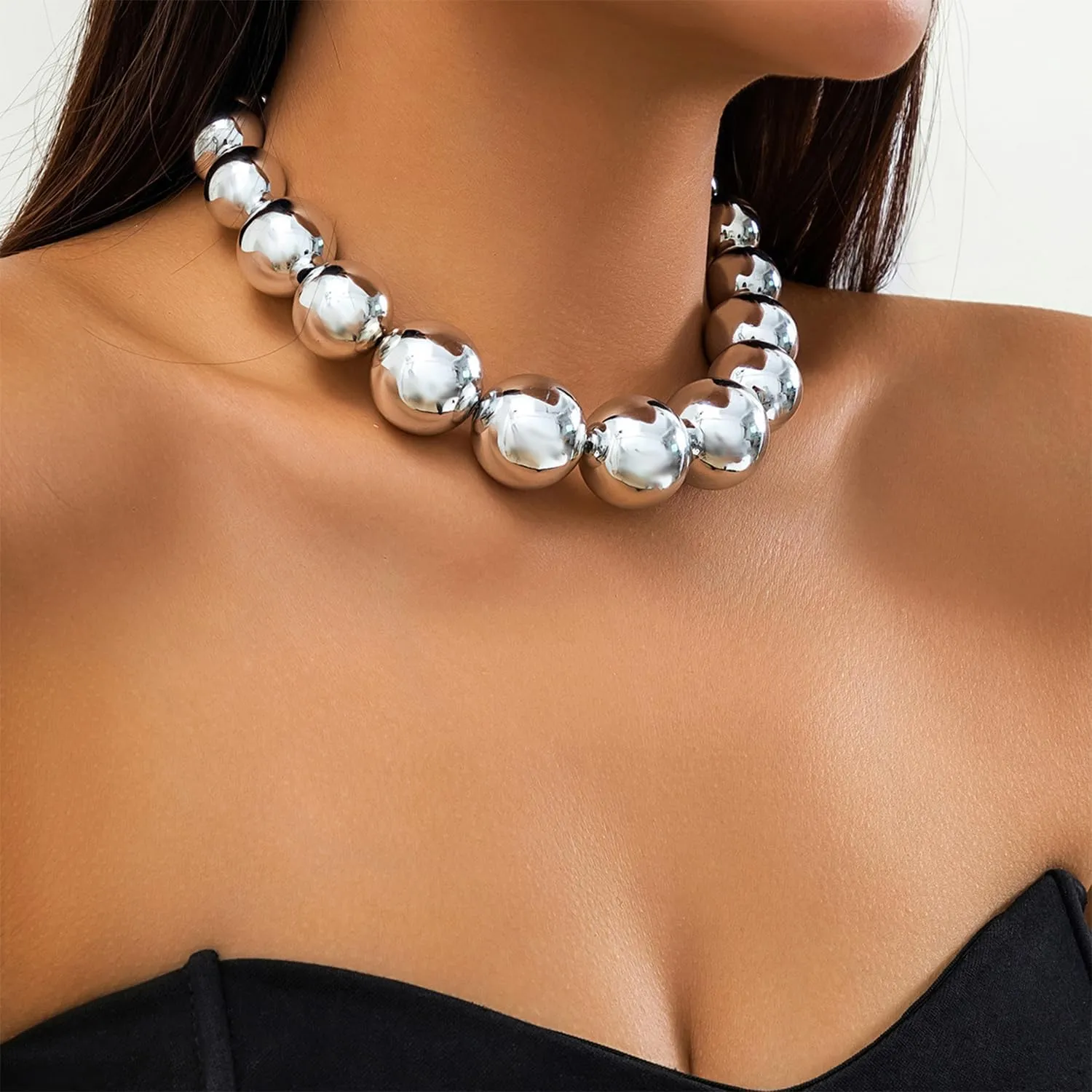 Chunky Gold Necklaces for Women Big Pearl Choker Necklace Silver Heart Necklace Y2k Necklace Statement Necklace Pearl Necklaces for Women Trendy Jewelry Gift