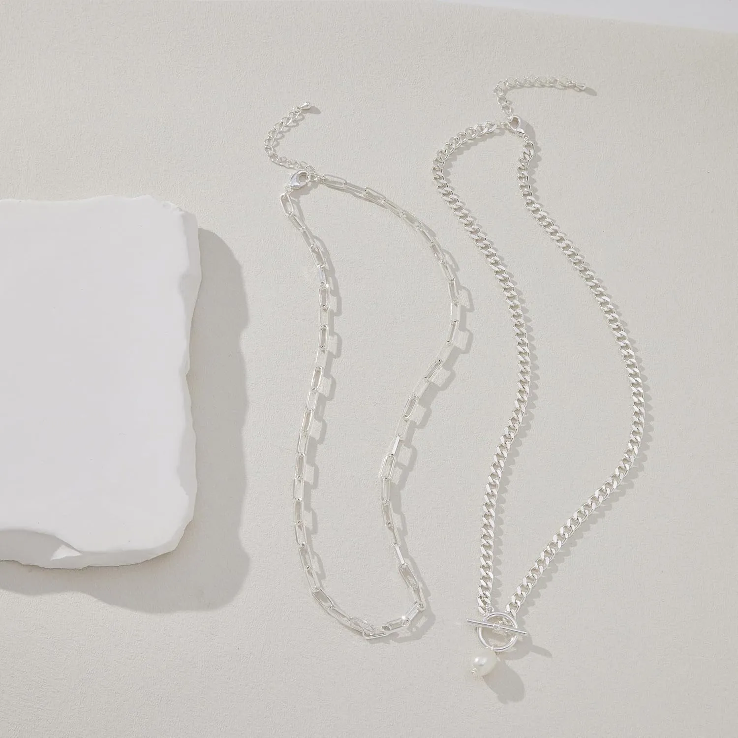 Chunky Gold Necklaces for Women Layered 14k Gold Silver Plated Heart Pearl Pendant Choker Necklace Trendy Dainty Stacked Paperclip Cuban Chain Simple Jewelry Valentine's Day Gifts Set