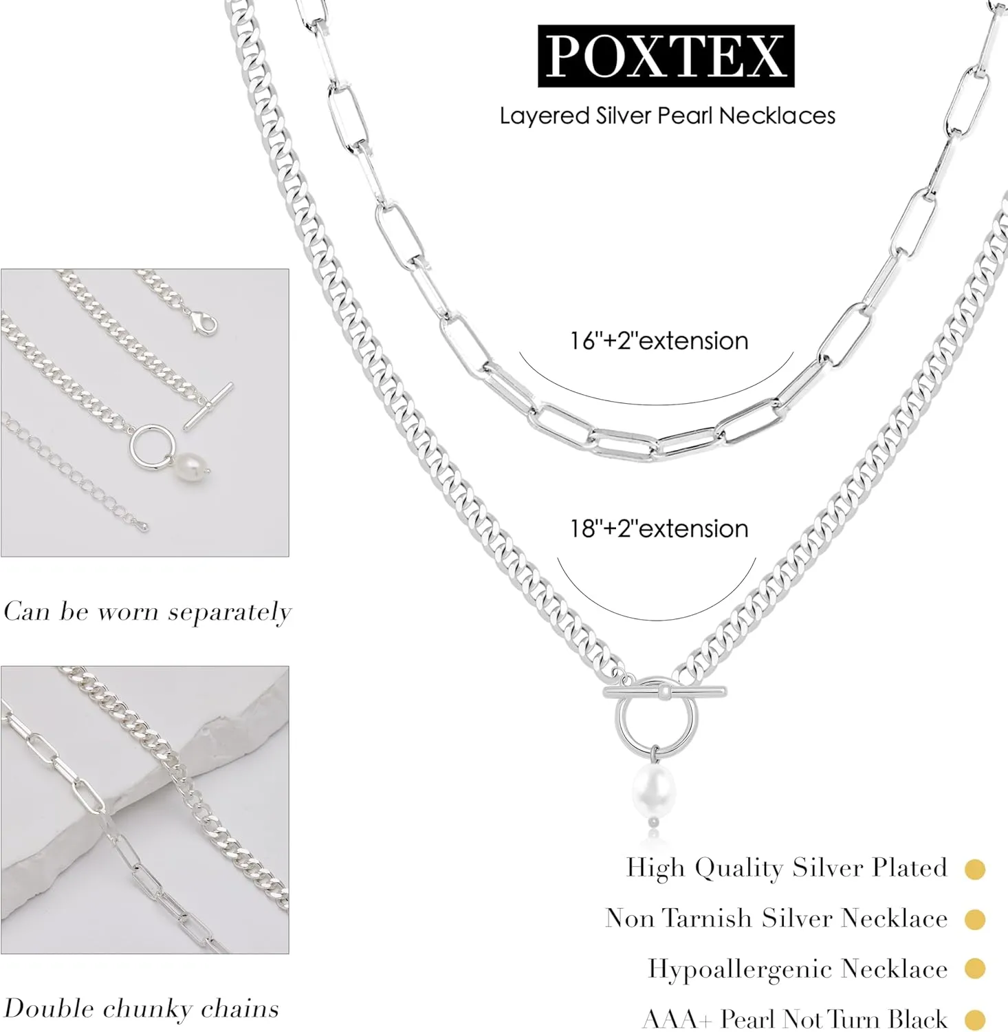 Chunky Gold Necklaces for Women Layered 14k Gold Silver Plated Heart Pearl Pendant Choker Necklace Trendy Dainty Stacked Paperclip Cuban Chain Simple Jewelry Valentine's Day Gifts Set