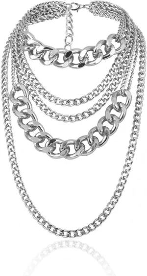 Chunky Gold Necklaces Multilayer Cuban Link Chain Tassel Necklace Punk Rock Hip Hop Style Statement Necklace Long Chunky Choker Necklace 80s 90s Freaknik Outfit Jewelry for Women
