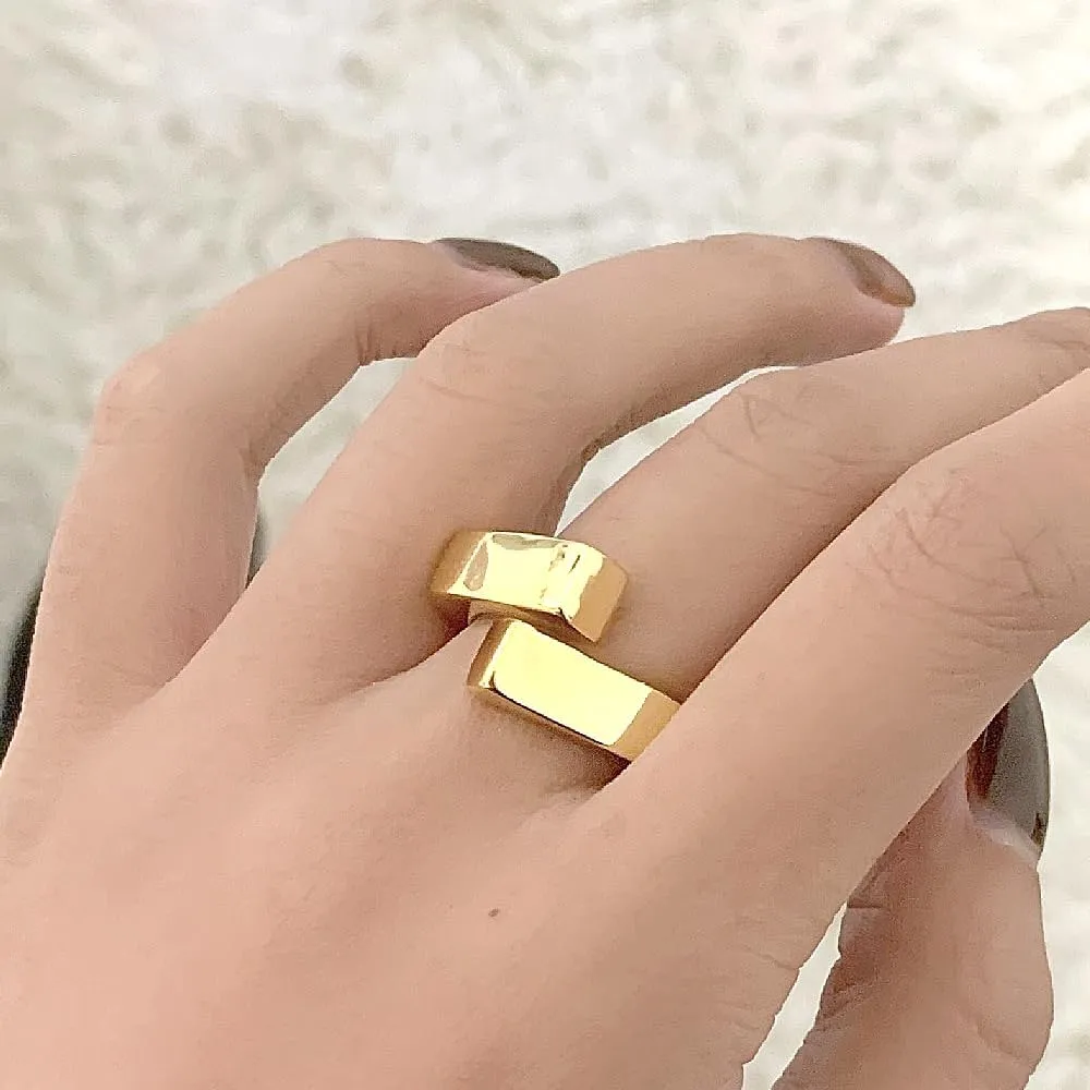 Chunky Gold Plated Open Ring for Women Adjustable Silver Large Thick Metal Statement Finger Rings Minimalist Geometric Anniversary Jewelry Gift