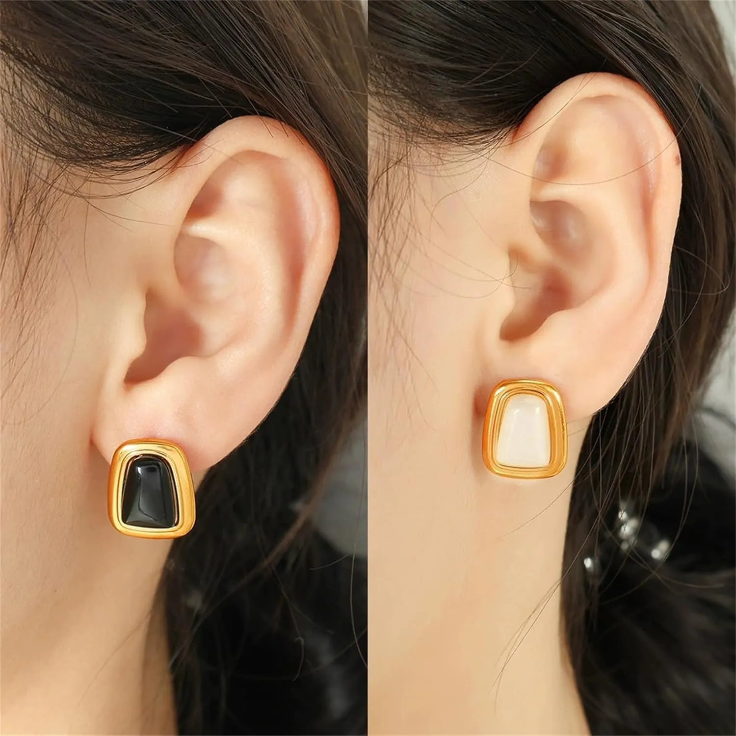 Chunky Gold Square Earrings for Women Boho Vintage Geometric Stone Earrings Big Square Earrings Stainless Steel Statement Geometric Stud Jewelry
