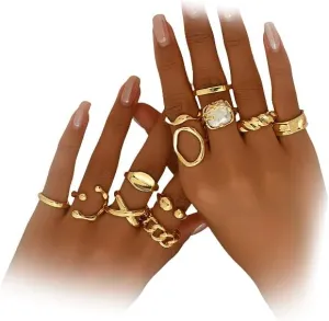 Chunky Gold Stacking Midi Rings Set for Women Dainty Non Tarnish Stackable Dome Joint Statement Knuckle Ring Trendy Stacked Geometric Finger Jewelry Pack
