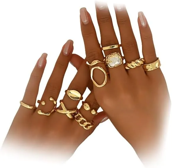 Chunky Gold Stacking Midi Rings Set for Women Dainty Non Tarnish Stackable Dome Joint Statement Knuckle Ring Trendy Stacked Geometric Finger Jewelry Pack