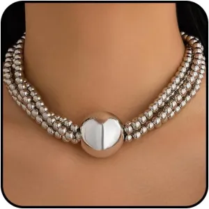 Chunky Layered Gold Beaded Choker Necklace for Women Silver Stackable Balls Statement Necklace Thick Adjustable Geometric Sphere Necklace Jewelry