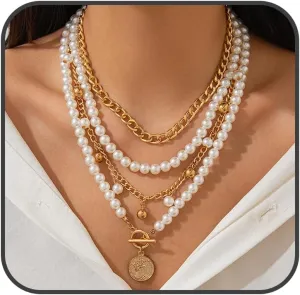 Chunky Layered Gold Necklaces for Women Statement Cuban Paperclip Toggle Clasp Necklaces Stack Retro Pendant Chain Necklace Adjustable Dainty Thick Link Chain Multilaye Necklaces