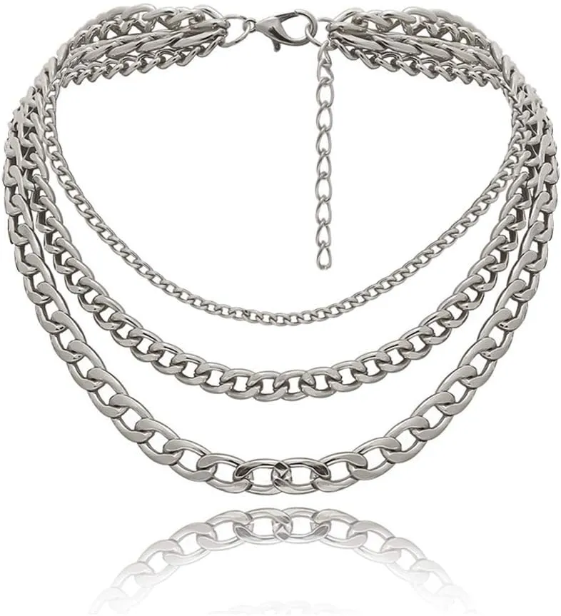 Chunky Necklaces for women Punk Chain Silver Statement Collar Necklace