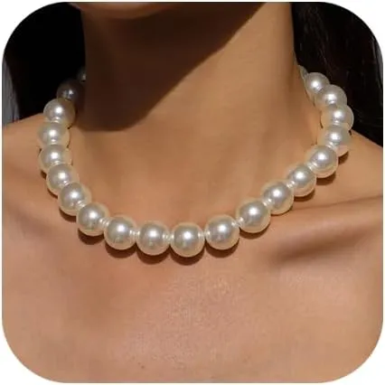 Chunky Pearl Choker Necklace - Stackable Statement Wedding Party Jewelry Gift
