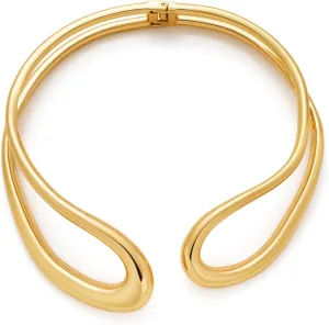Chunky Statement Choker Necklace for Women Trendy Thick Double Layer Bold Teardrop Collar Necklaces Spring Metal Open Cuff Gold Necklaces