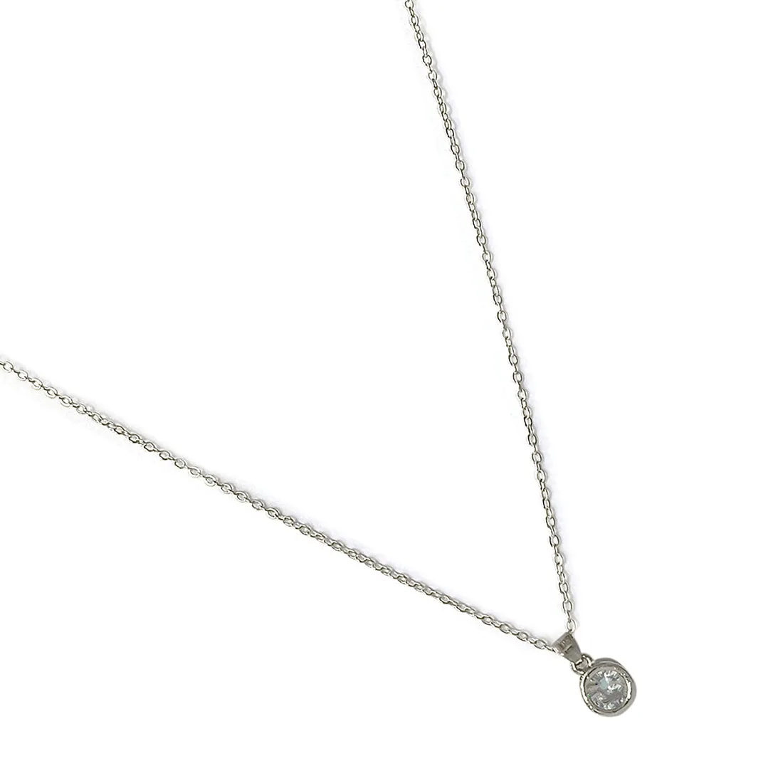 Circular Diamante Stud Silver-Toned Mini Pendant Necklace