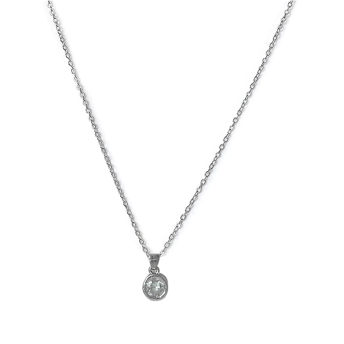 Circular Diamante Stud Silver-Toned Mini Pendant Necklace