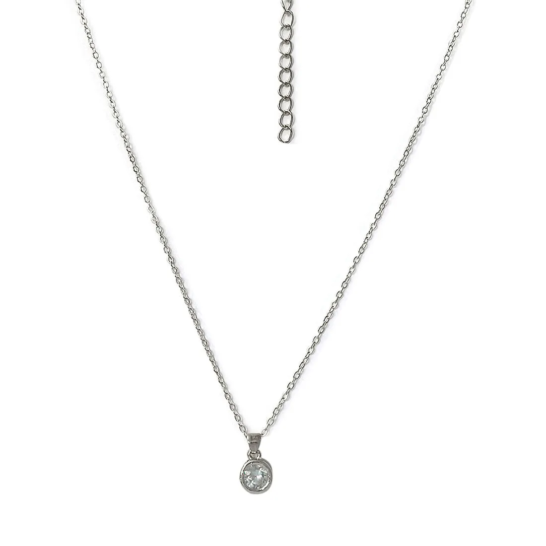 Circular Diamante Stud Silver-Toned Mini Pendant Necklace