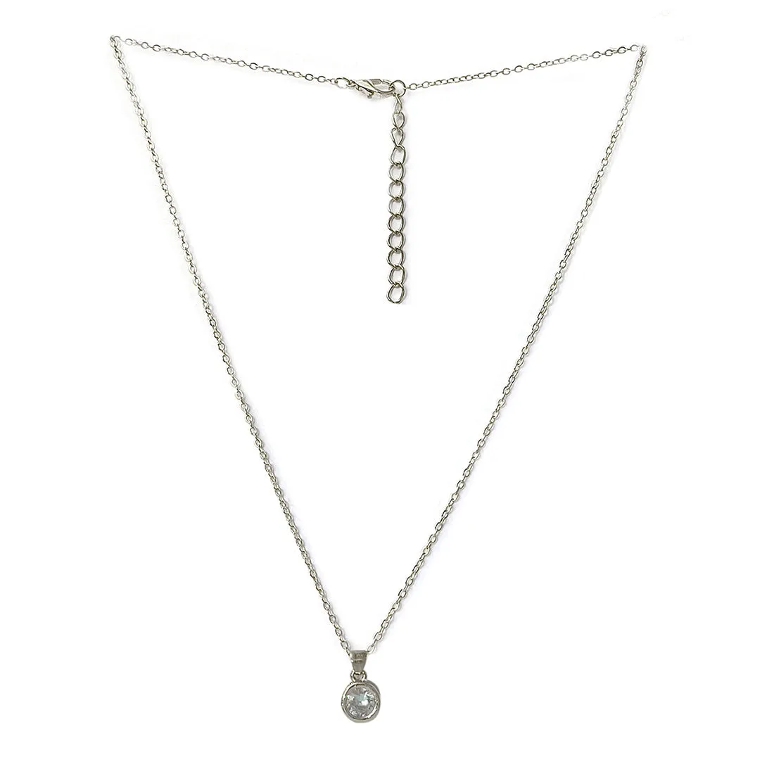 Circular Diamante Stud Silver-Toned Mini Pendant Necklace