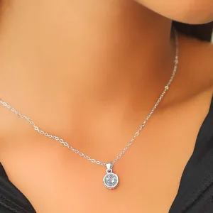 Circular Diamante Stud Silver-Toned Mini Pendant Necklace