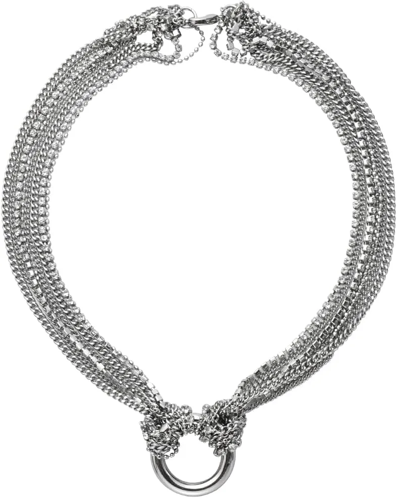 Cirhy Layered Silver Necklaces for Women Multi-Strand Chunky Necklace Rhinestone Crystal Tassel Choker Trendy Layering Circle Pendant Chain Jewelry Gift for Women