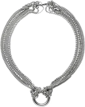 Cirhy Layered Silver Necklaces for Women Multi-Strand Chunky Necklace Rhinestone Crystal Tassel Choker Trendy Layering Circle Pendant Chain Jewelry Gift for Women