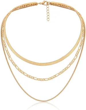 CJIAYUJEW Layered Gold Necklaces for Women, 14K Gold Plated Dainty Herringbone Necklace Gold Chain Choker Necklaces for Women
