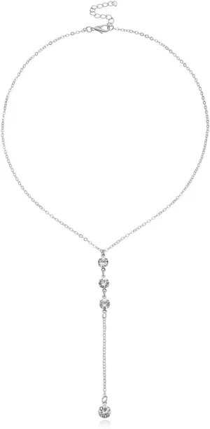 CJIAYUJEW Long Lariat Silver Necklaces for Women Gold/Silver Y Shaped Cubic Zirconia Pendant Chain Necklace Trendy Long Layered Silver Necklace Jewelry for Women Gift