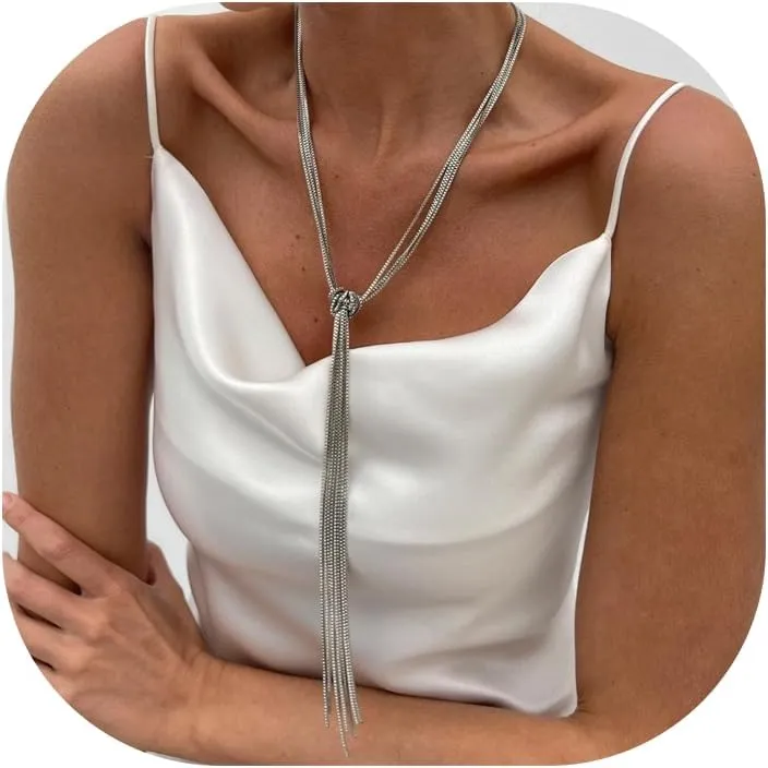 CJIAYUJEW Long Necklace Gold|Silver Plated Long Necklace Dainty Personalized Minimalist Long Chain Tassel Y Necklace Statement Long Stacked Necklace Chain Jewelry