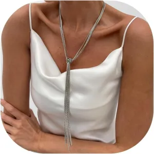 CJIAYUJEW Long Necklace Gold|Silver Plated Long Necklace Dainty Personalized Minimalist Long Chain Tassel Y Necklace Statement Long Stacked Necklace Chain Jewelry