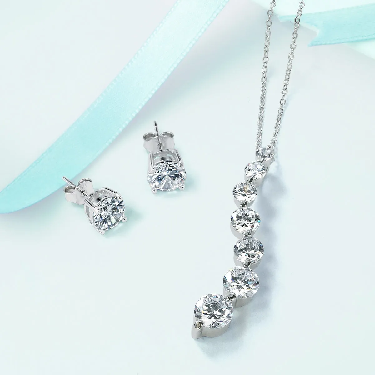Classic Bridal Necklace Solitaire CZ Pendant & Earrings Set in Sterling Silver