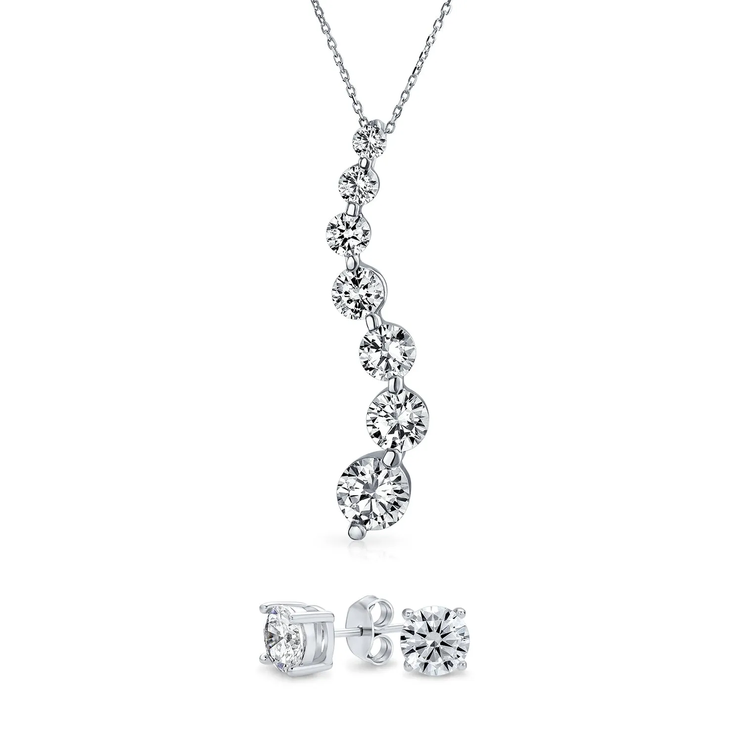 Classic Bridal Necklace Solitaire CZ Pendant & Earrings Set in Sterling Silver