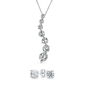 Classic Bridal Necklace Solitaire CZ Pendant & Earrings Set in Sterling Silver