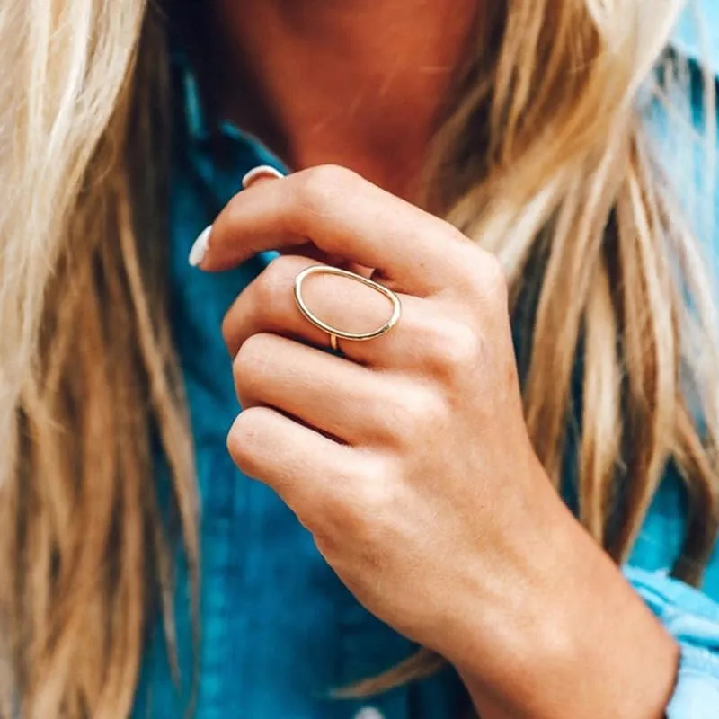 Classic Minimalist Geometric Ring 14K Gold Geometric Circle Knuckle Statement Rings Irregular Finger Rings Open Rings Shaped Geometric Ring for Women with Cubic Zirconia Statement Ring (Gold 8)