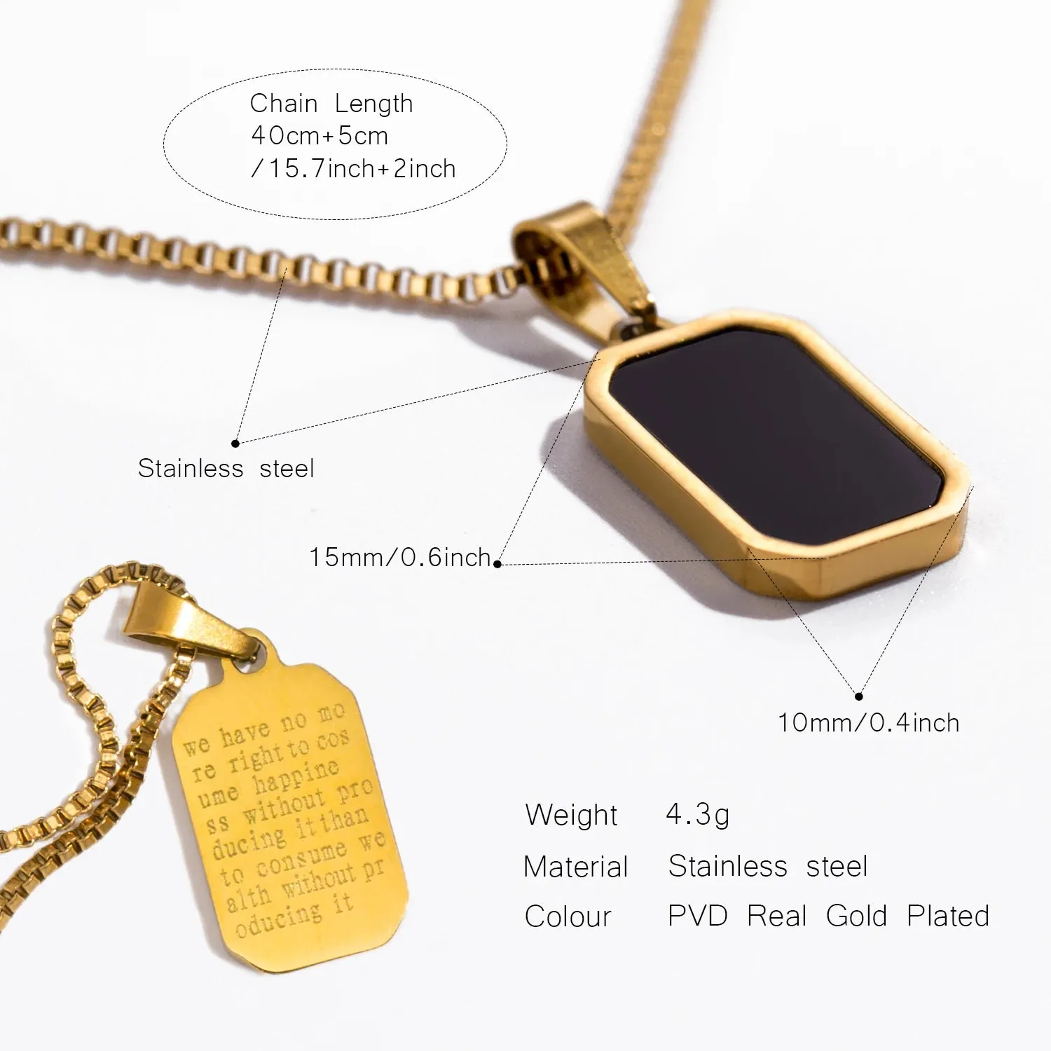 Classic Square Pendant Necklace for Women, Made of Stainless Steel