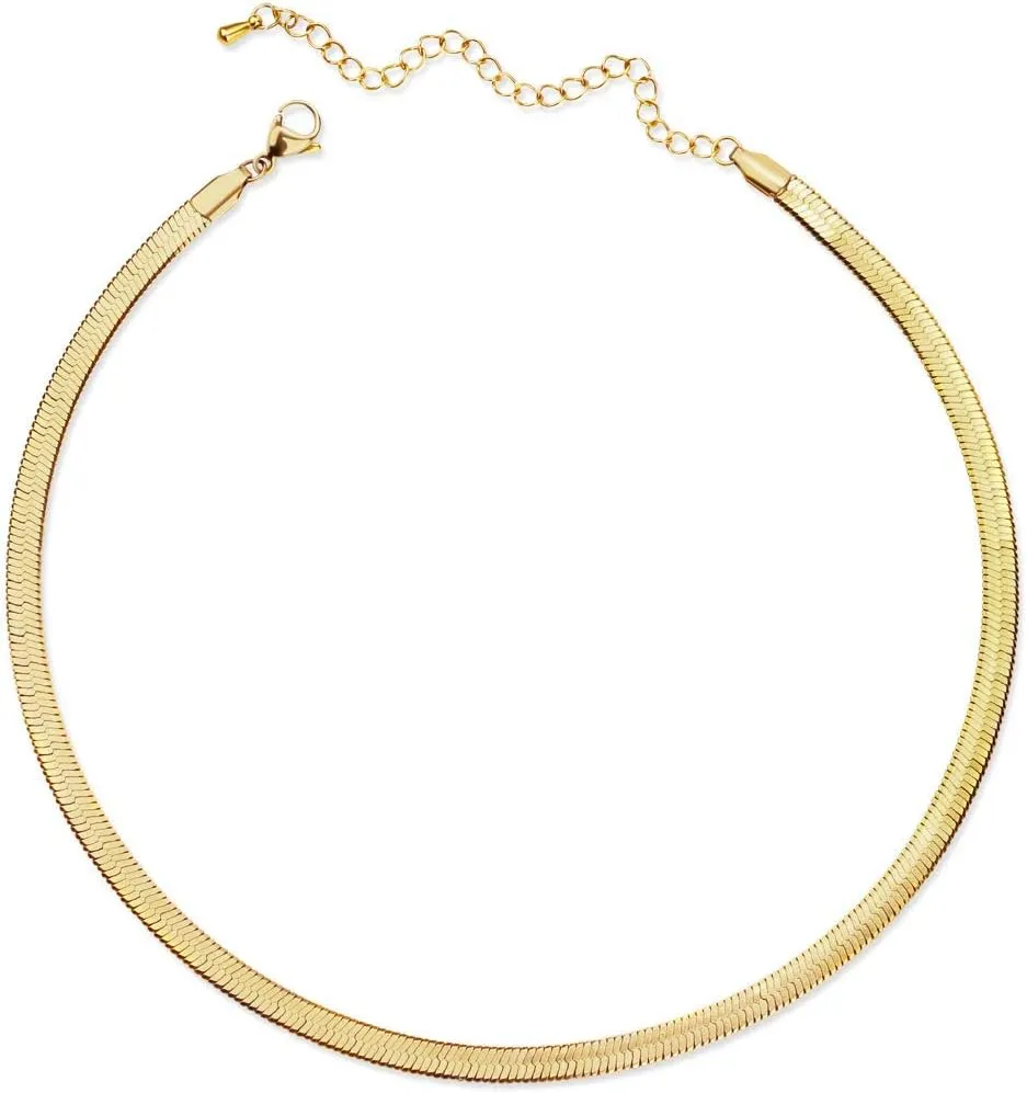CLASSYZINT Gold Flat Chain Necklaces for Women Stainless Steel Snake Chain Cute Chokers Collar Minimalist Jewelry Simple Gift…