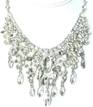 Clear Silver Tone Statement Wedding Jewelry Necklace and Earrings Set for Weddings or Pageants Statement Wedding Necklace Vintage Inspired