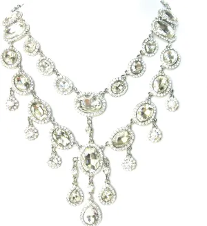 Clear Silver Tone Statement Wedding Jewelry Necklace and Earrings Set for Weddings or Pageants Statement Wedding Necklace Vintage Inspired