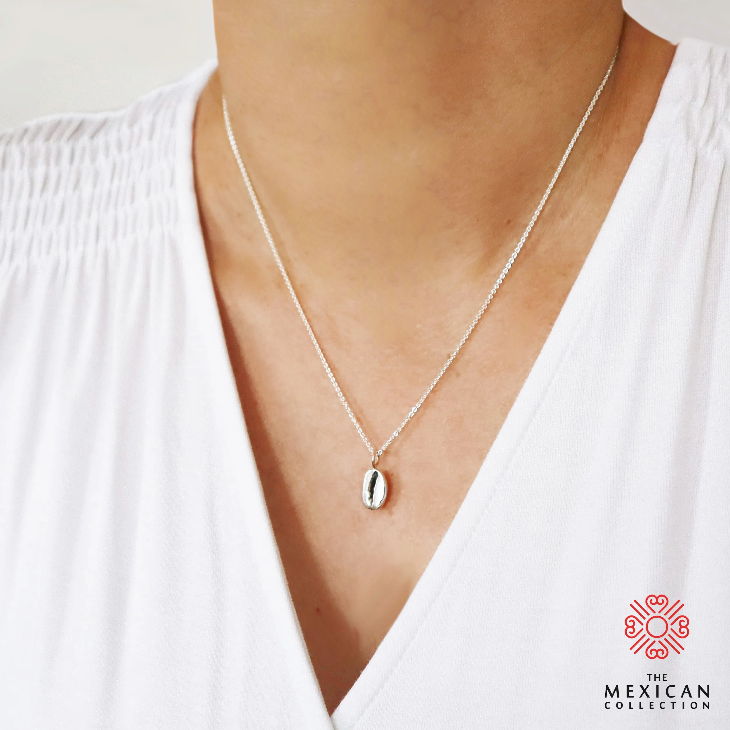 Coffee Lover 925 Sterling Silver Cocoa Bean Necklace