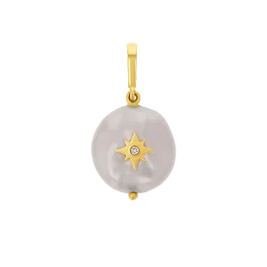 Coin Pearl Diamond Starburst Charm