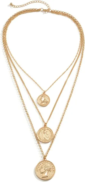 Coin Pendant Necklace for Women Valentines Day, 3 Layer Gold Necklaces Simple