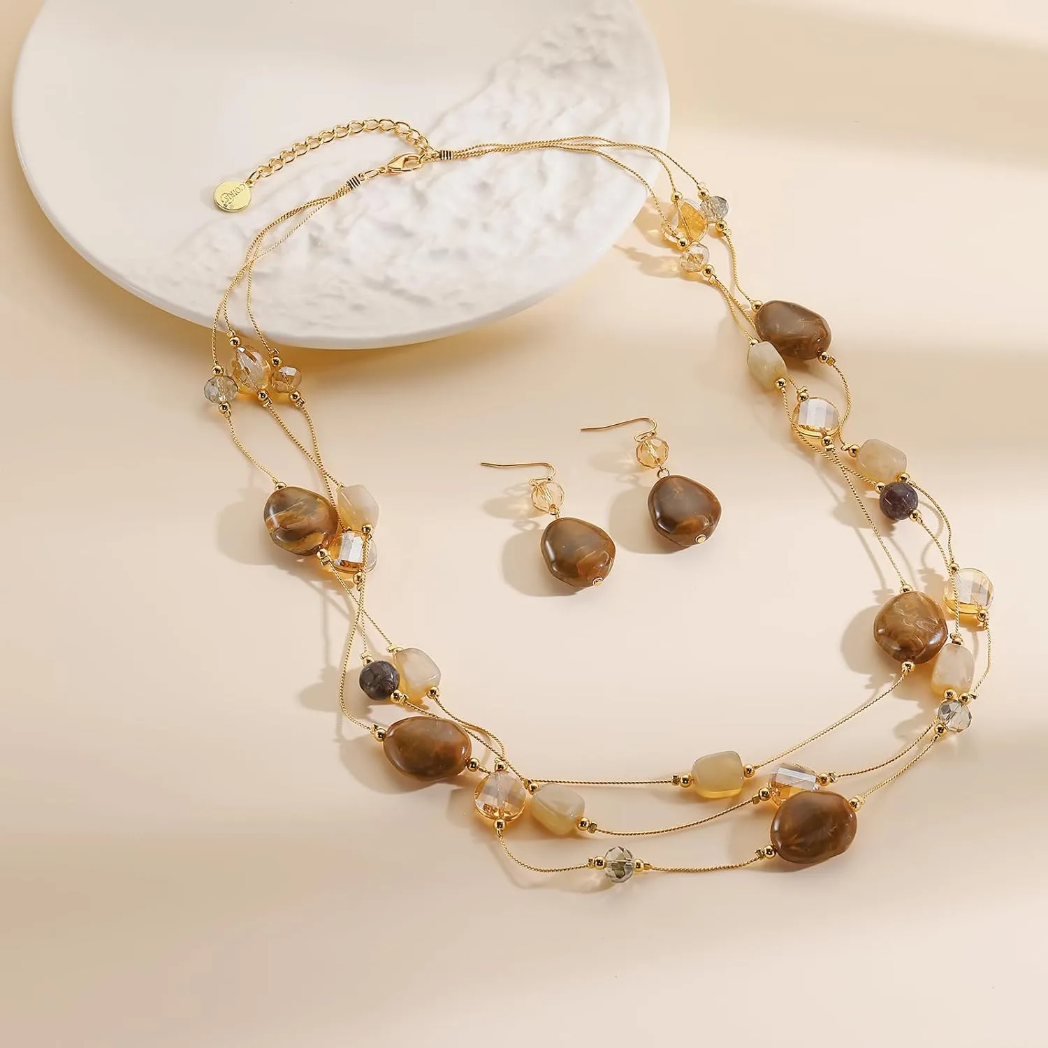Coiris Layered Chunky Statement Necklace for Women Boho Colorful Costume Jewelry for Women Multi-Layer Long Beaded Necklaces and Earring Jewelry Set for Women