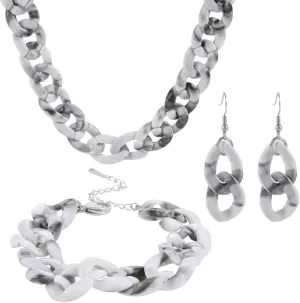 COLORFUL BLING Acrylic chunky Cuban Statement Necklace paper Clip Bracelet Earring Set Hip Hop Punk Choker paper clip Statement jewelry set-white