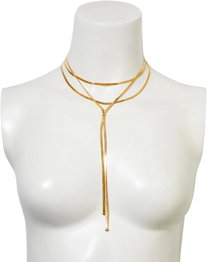 COLORFUL BLING Minimalist Dainty Gold Y Long Twisted Snake Chain Layered Choker Necklace for Women Punk Hip Hop Jewelry