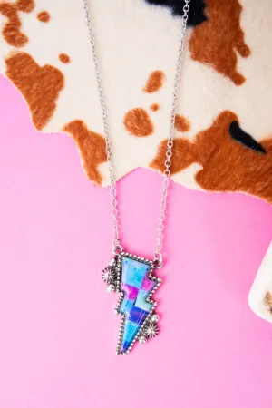 Colorful Lightning Bolt Silvertone Necklace