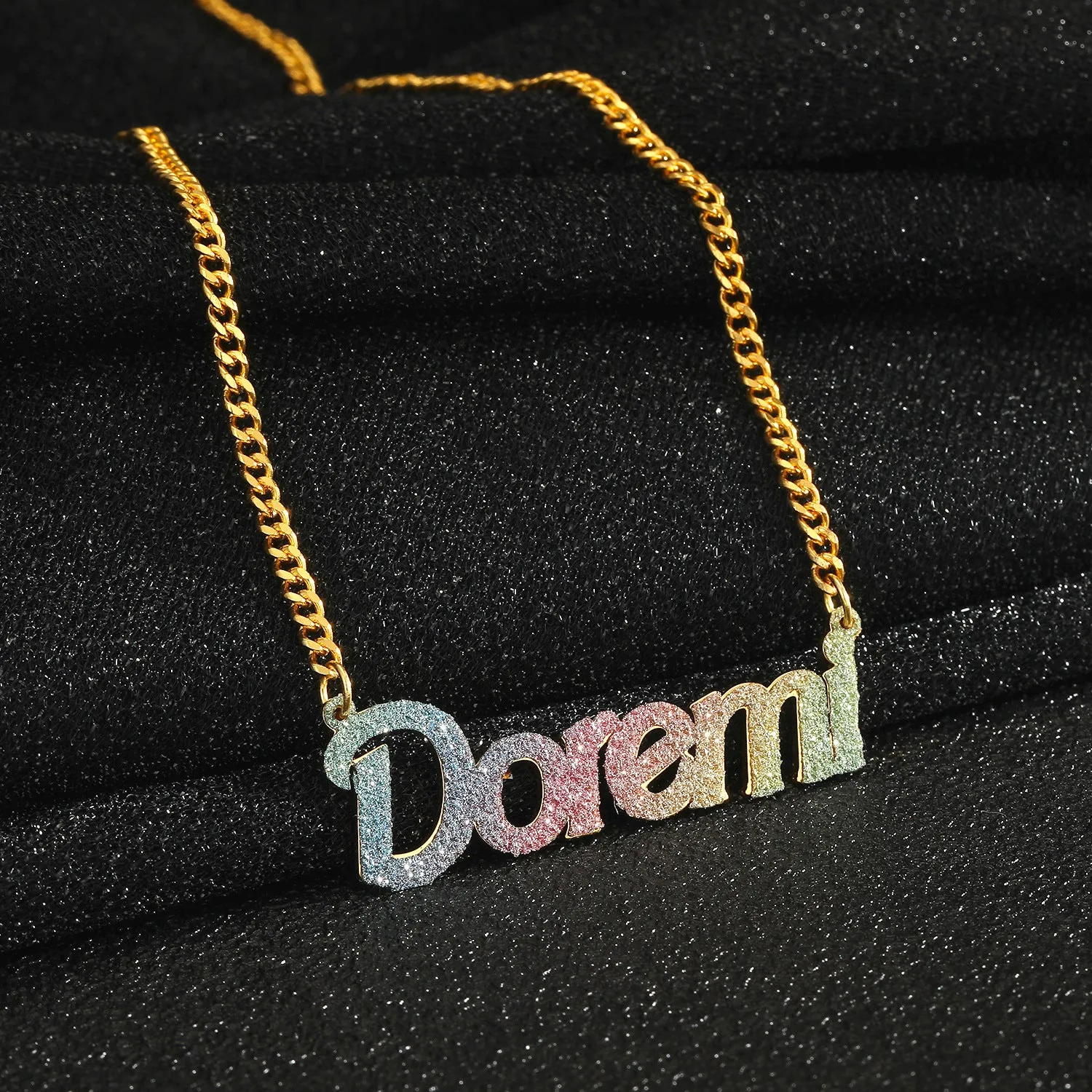 Colorful Name Necklace DIY Titanium Steel Glitter Pink Pendant