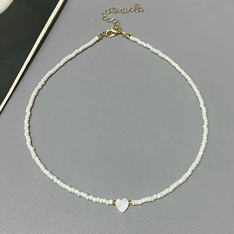 Colorful Seed Bead Choker Necklace New Love Heart Pendant Trendy Design Collar Jewelry